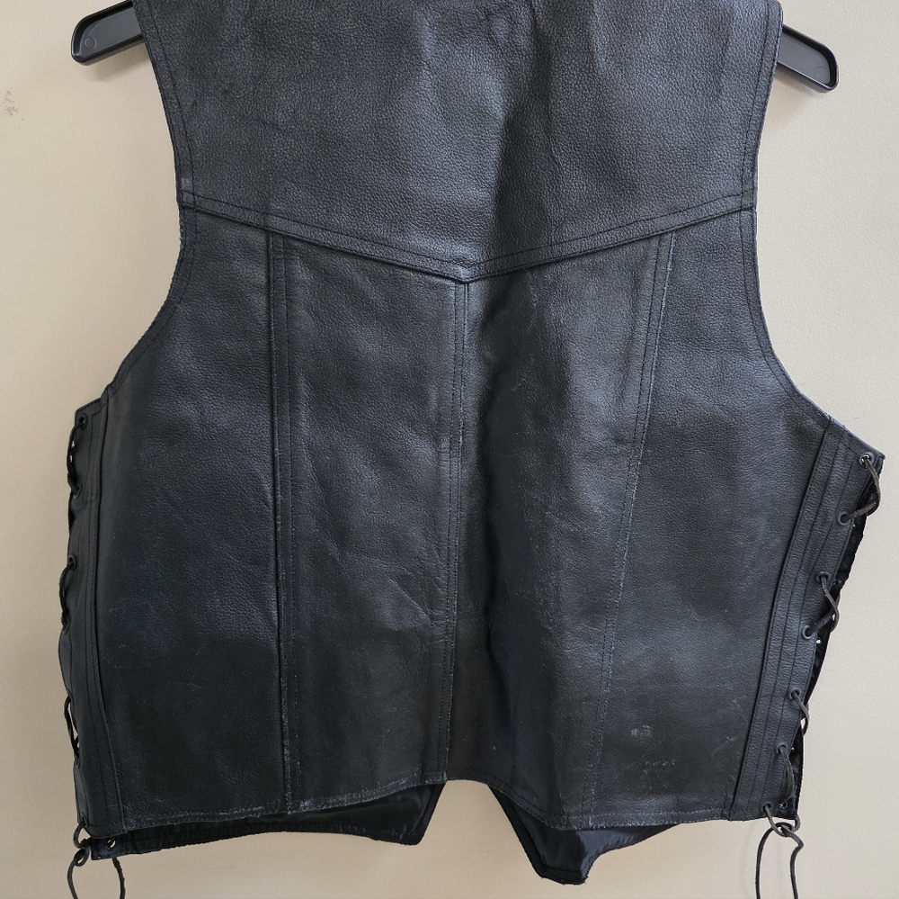 Black Leather Biker Vest Sz 48 - Picture 6 of 11